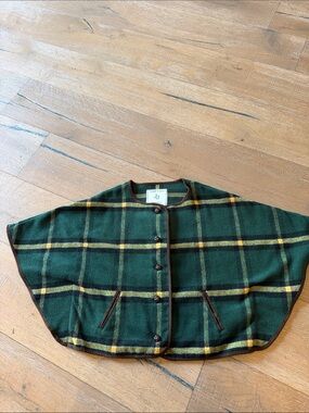 Janie and Jack Green Plaid Cape with Yellow Stripes